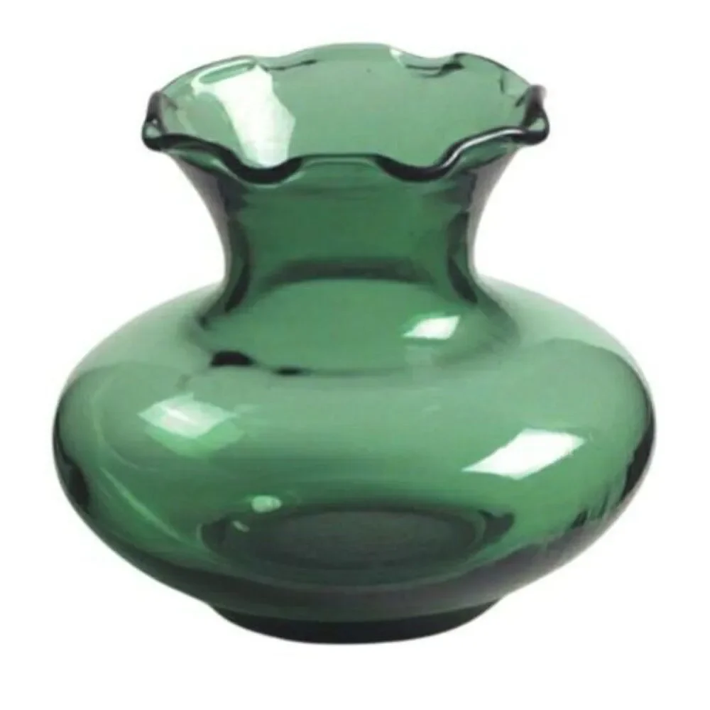 Vintage Forest Green Glass Bud Vase by Anchor Hocking Flared Crimped Edge
